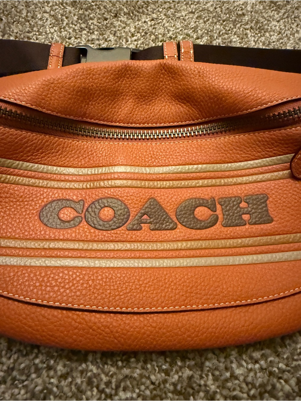 Coach Orange Leather Logo Stripe Belt Bag - Picture 2 of 7